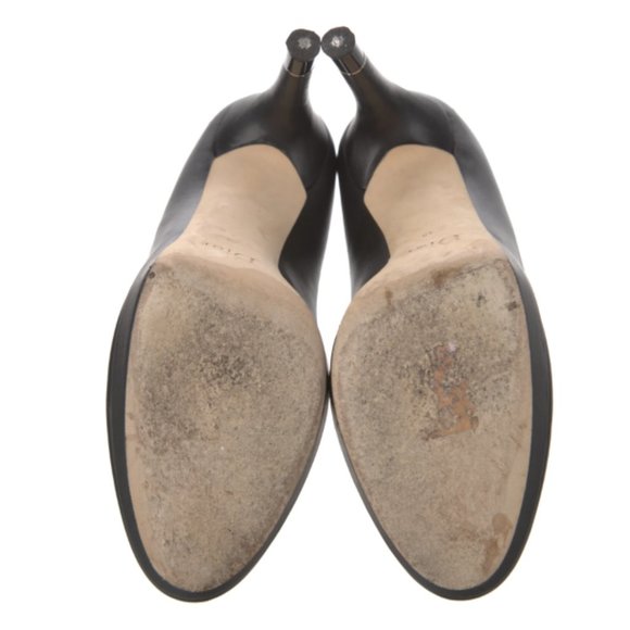 Pre-owned CHRISTIAN DIOR Black Leather Heels Pumps w/ silver detailing on heels - Picture 5 of 7